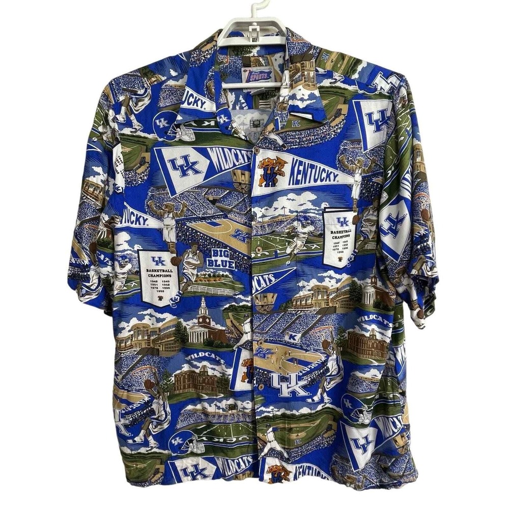 Reyn Spooner Kentucky Wildcats Shirt Mens XL Blue Rayon NCAA Aloha Gameday
